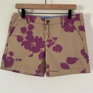 Tan Khaki Shorts with Purple Floral Pattern 100% Cotton Women’s 8